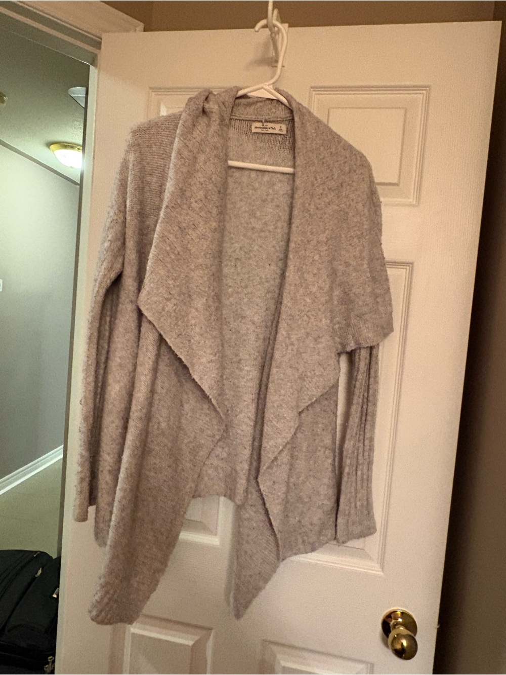 Abercrombie Cozy Open-Front Shawl Cardigan Sweater - Light Gray